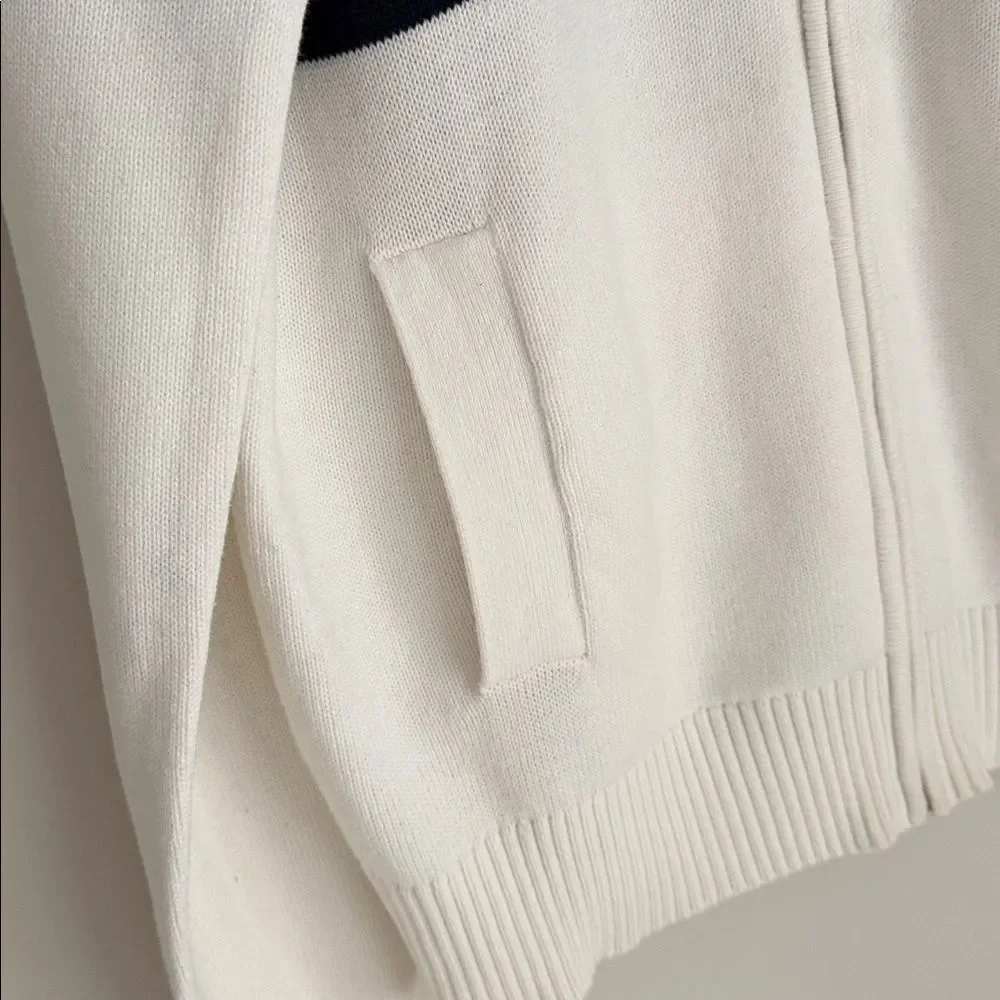 Tommy Hilfiger Men’s Navy & White Stripe Full Zip Cotton Sweater Nautical Size L - Picture 5 of 11